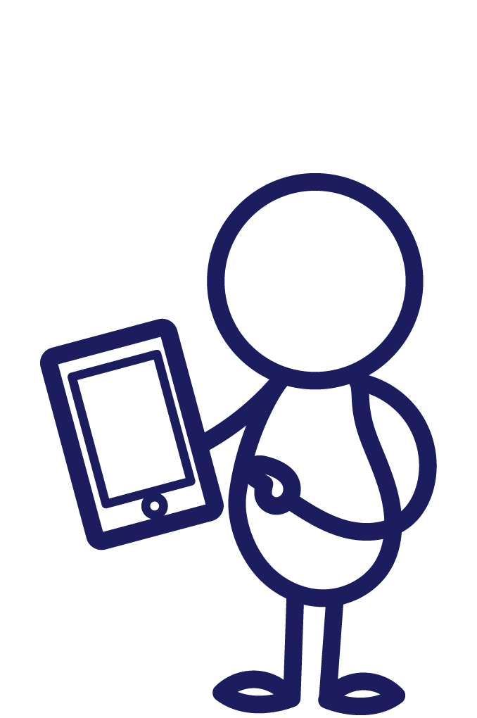 Strichmännchen das ein Tablet oder Smartphone in der Hand hält